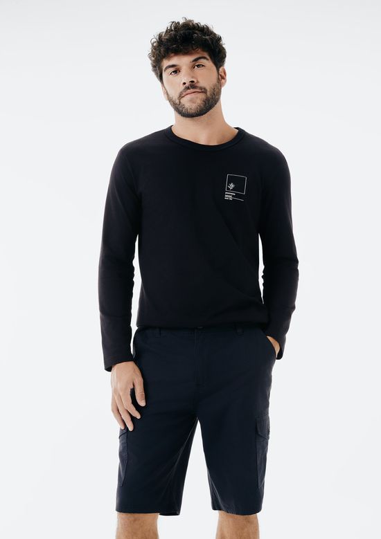 Foto do produto: Camiseta Masculina Manga Longa Com Estampa - Preto