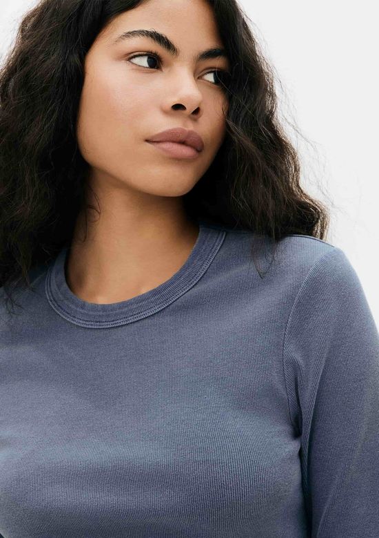 Foto do produto: Blusa Feminina Manga Longa Em Ribana Estonada - Azul