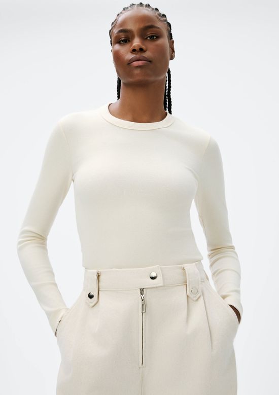 Foto do produto: Blusa Feminina Manga Longa Slim Em Ribana - Creme