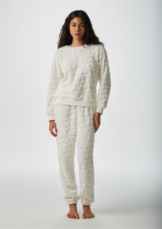 Foto do produto: Pijama Longo Feminino Em Fleece Estrelas - Off white