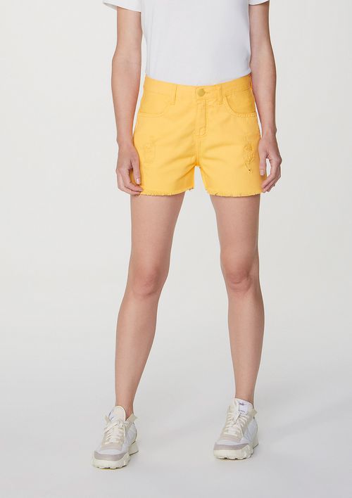 Shorts Feminino Em Sarja Com Destroyed - Amarelo