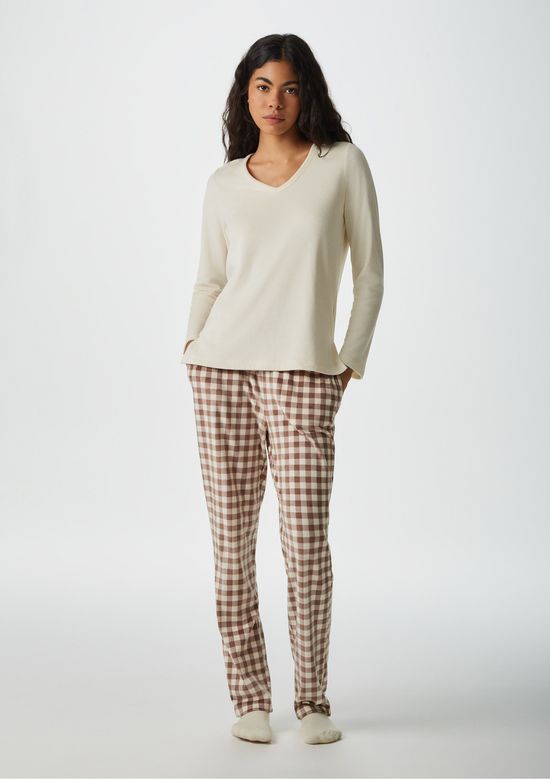 Foto do produto: Pijama Longo Feminino Estampado Em Plush - Marrom