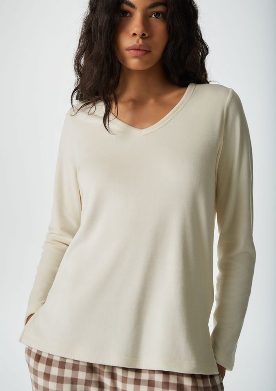 Foto do produto: Pijama Longo Feminino Estampado Em Plush - Marrom