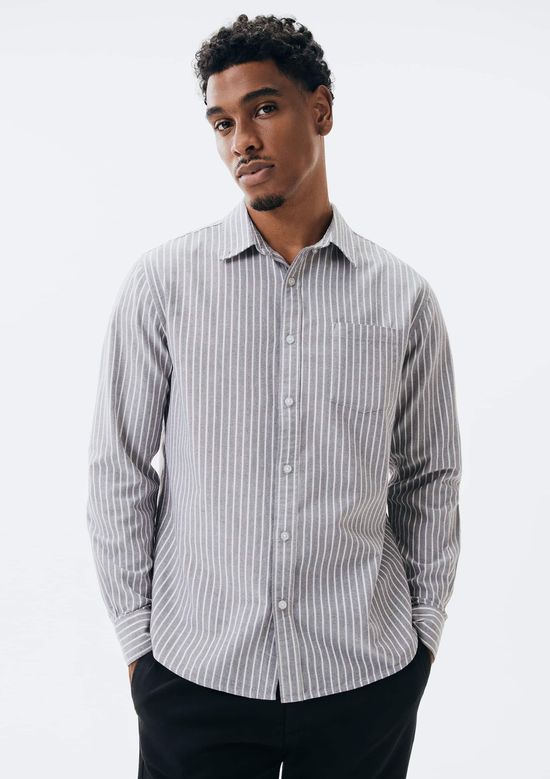 Foto do produto: Camisa Masculina Manga Longa Fio Tinto Listrada - Cinza