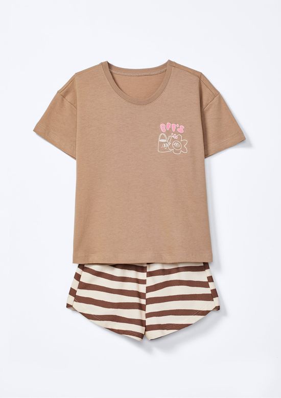 Foto do produto: Conjunto Curto Infantil Menina Toddler Estampado - Marrom