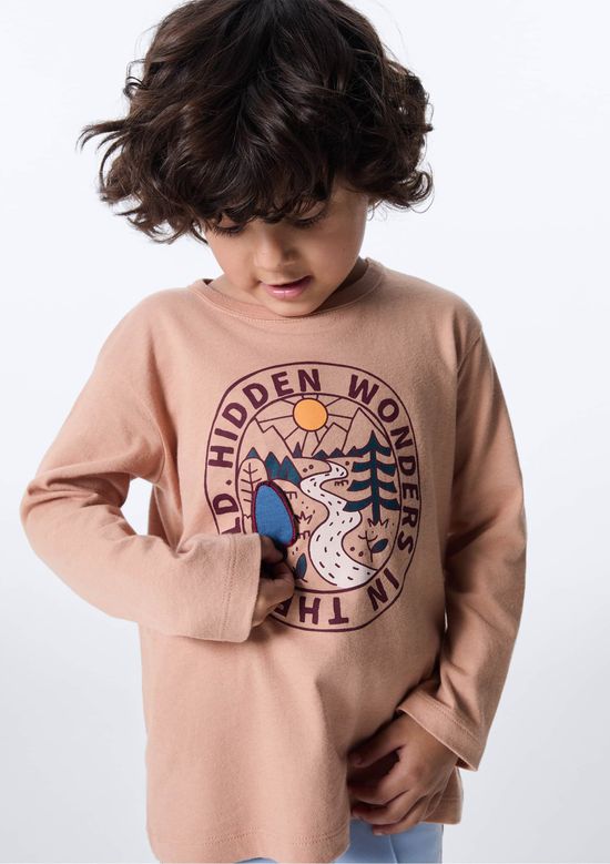 Foto do produto: Camiseta Infantil Menino Toddler Com Estampa Interativa - Bege