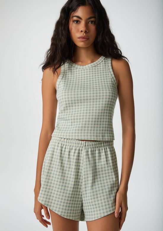 Foto do produto: Pijama Curto Feminino Estampado Em Ribana - Verde