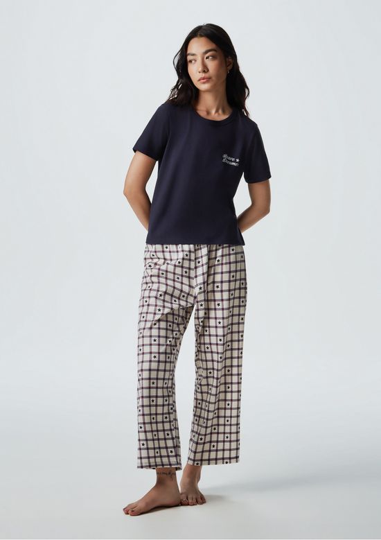 Foto do produto: Pijama Longo Feminino Estampado Pantacourt - Azul
