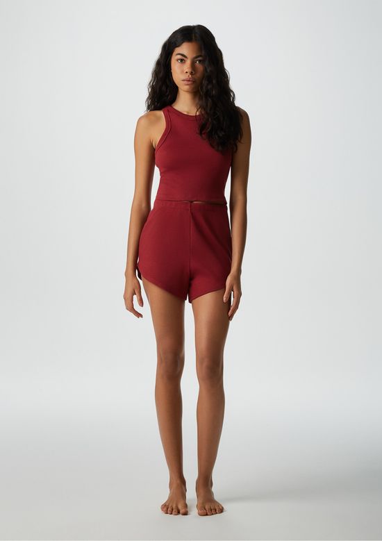 Foto do produto: Pijama Curto Feminino Básico Em Ribana Canelada - Vermelho