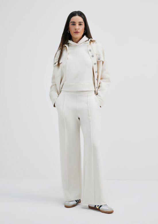 Foto do produto: Calça Feminina Pantalona Cintura Alta Em moletom Peluciado - Creme