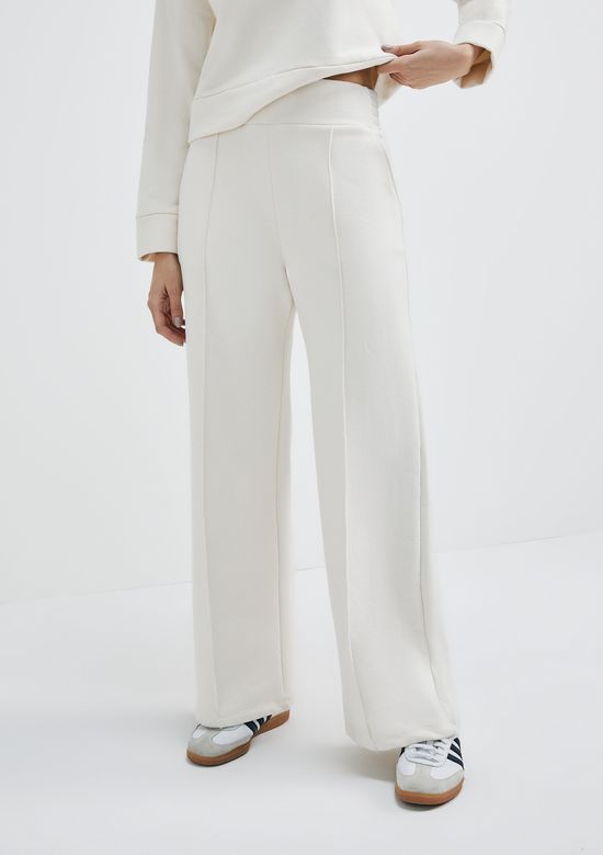 Foto do produto: Calça Feminina Pantalona Cintura Alta Em moletom Peluciado - Creme