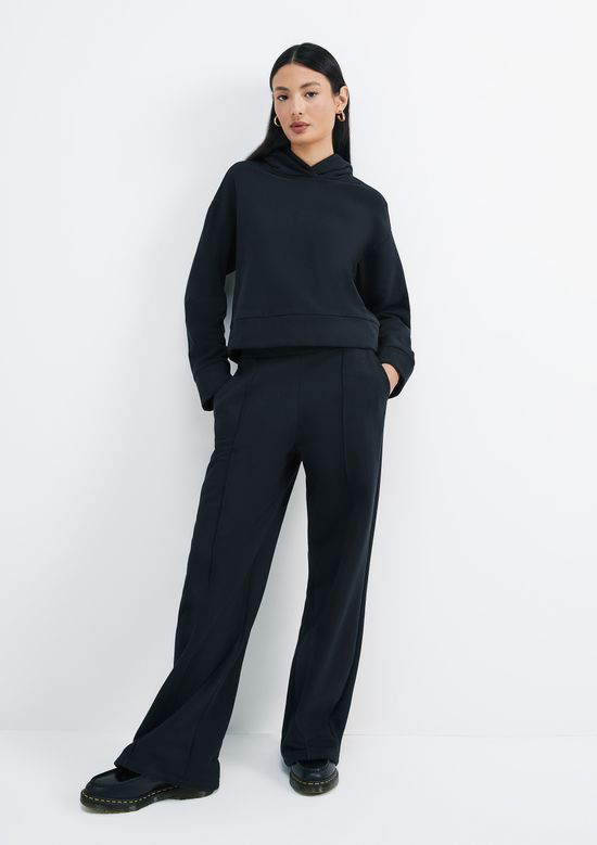 Foto do produto: Calça Feminina Pantalona Cintura Alta Em moletom Peluciado  - Preto