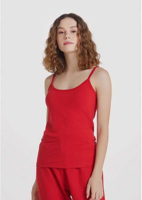 Regata Básica Feminina Modelagem Slim Com Alças Finas - Vermelho