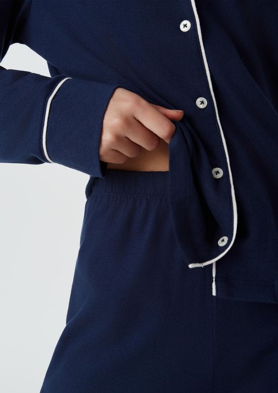 Foto do produto: Pijama Longo Feminino Com Botões - Azul