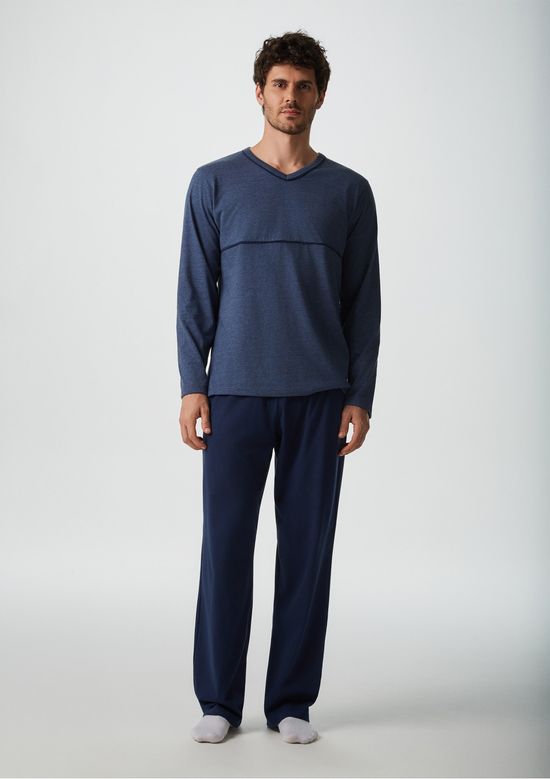 Foto do produto: Pijama Masculino Longo Com Decote V - Azul