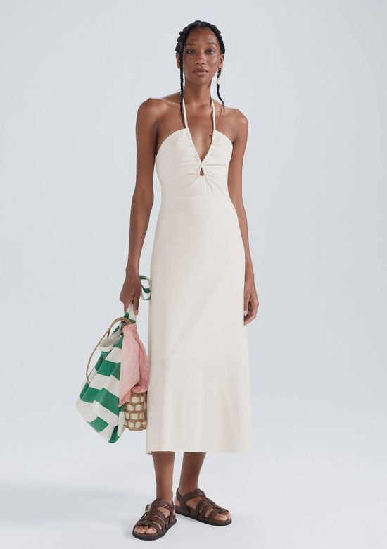 Foto do produto: Vestido Midi Evasê Com Linho - Off white