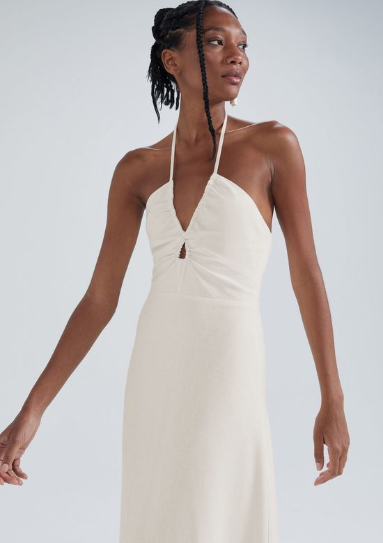 Foto do produto: Vestido Midi Evasê Com Linho - Off white