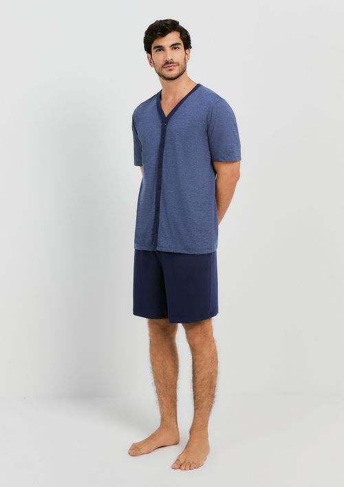Pijama Curto Masculino Com Botões - Azul