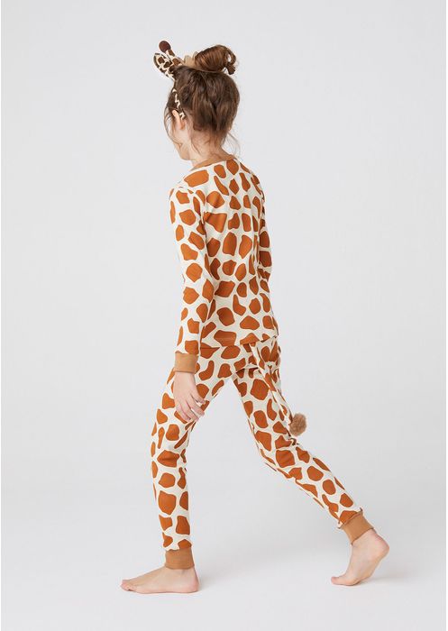 Pijama Longo Infantil Menina Fantasia Girafa - Off White