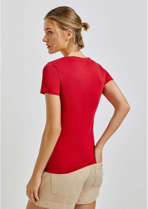 Blusa Feminina Básica Decote V Com Elastano - Vermelho