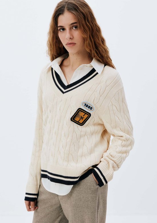 Foto do produto: Blusão Feminino Decote V Em Tricô - Off white