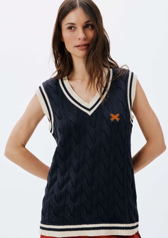 Foto do produto: Colete Feminino Em Tricô Trançado - Azul