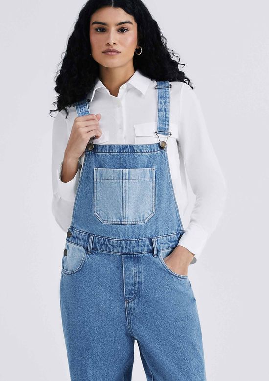 Foto do produto: Jardineira Jeans Feminina Bicolor - Azul