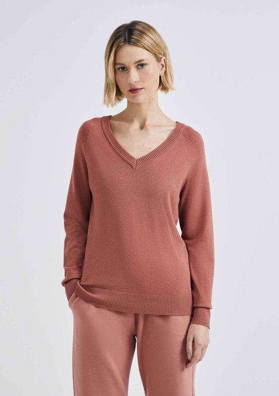 Foto do produto: Blusão Feminino Decote V Em Tricô - Marsala