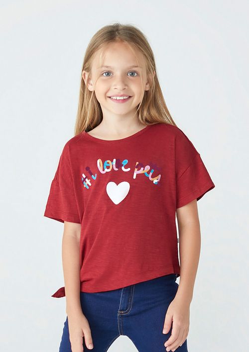 Blusa Infantil Menina Estampada Com Amarração Hering Kids - Vermelho