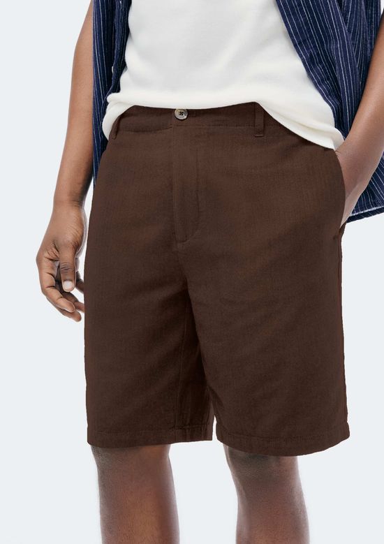 Foto do produto: Bermuda Masculina Reta Texturizada Com Linho - Marrom