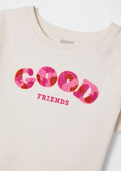 Foto do produto: Blusa Manga Raglan Infantil Menina Com Bordado - Creme