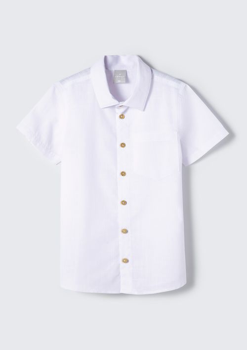 Camisa Básica Infantil Menino Manga Curta Em Tecido De Algodão - Branco