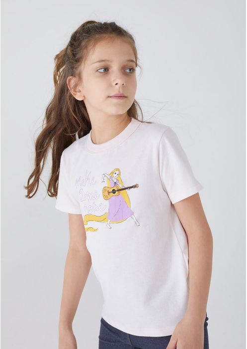 Camiseta Infantil Princesas Disney Unissex Estampada - Rosa Claro