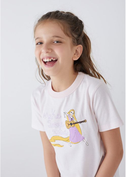 Camiseta Infantil Princesas Disney Unissex Estampada - Rosa Claro