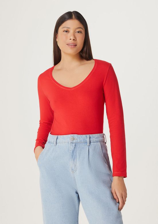 Foto do produto: Blusa Básica Feminina Manga Longa Slim - Vermelho