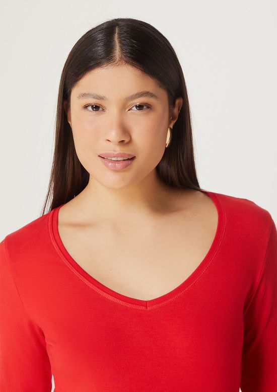 Foto do produto: Blusa Básica Feminina Manga Longa Slim - Vermelho