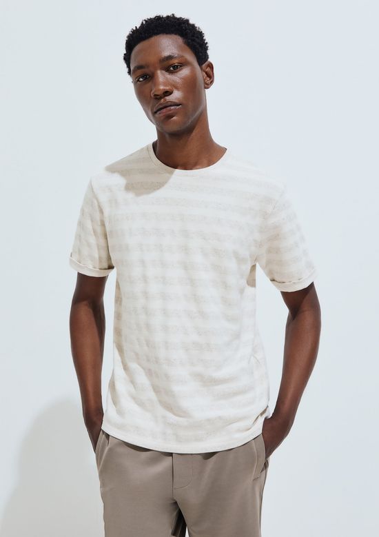 Foto do produto: Camiseta Masculina Listrada Com Linho - Bege