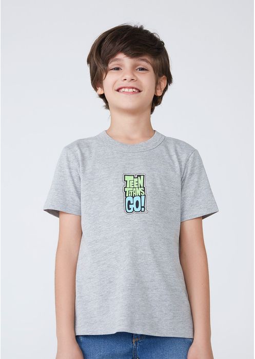 Camiseta Infantil Unissex Teen Titans Go Estampada - Cinza