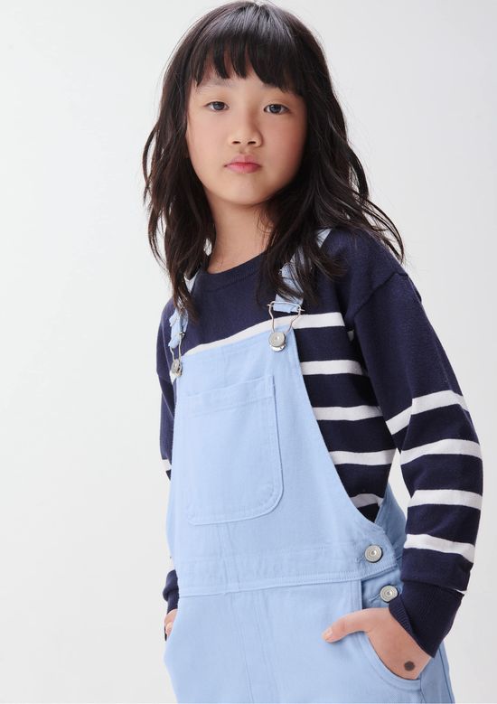 Foto do produto: Jardineira Longa Infantil Menina Em Sarja - Azul