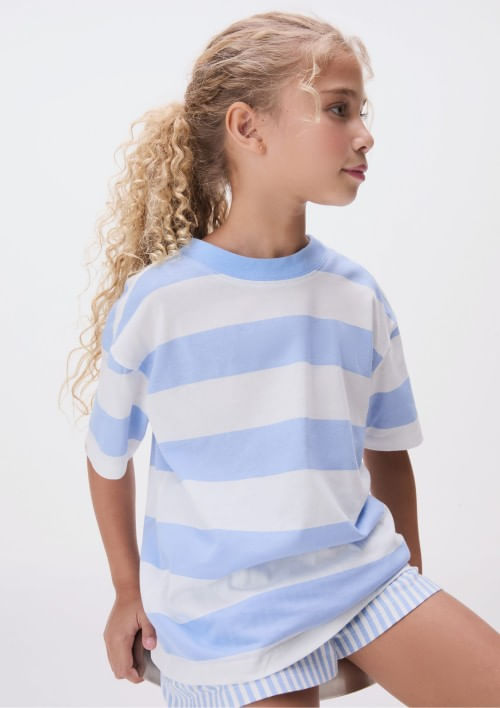 Foto do produto: Blusa Manga Curta Infantil Menina Estampada - Azul