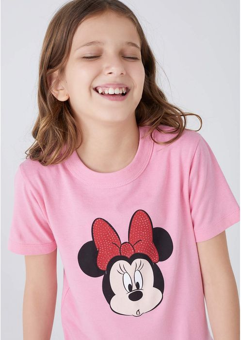 Camiseta Infantil Unissex Disney Minnie Estampada - Rosa
