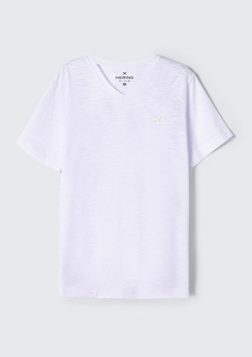 Camiseta Básica Infantil Menino Flamê Em Decote V - Branco