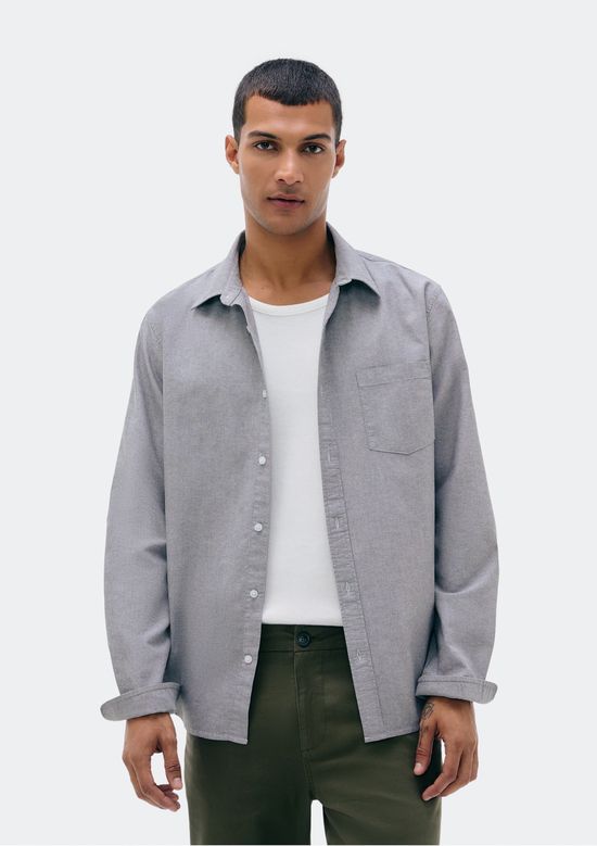 Foto do produto: Camisa Masculina Manga Longa Oxford - Cinza