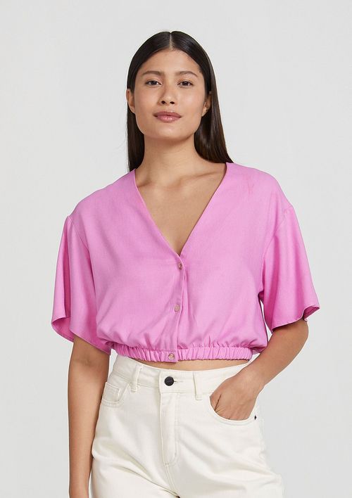 Blusa Cropped Feminina Com Botões - Rosa