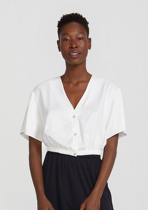 Blusa Cropped Feminina Com Botões - Off White