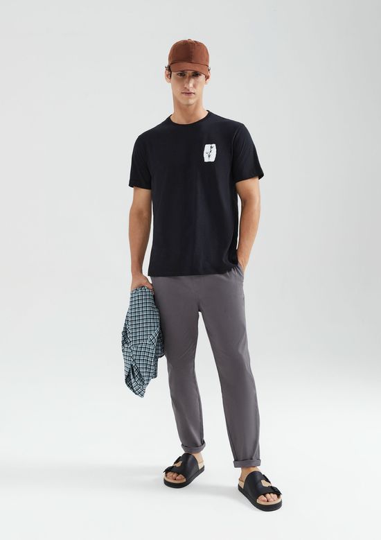 Foto do produto: Camiseta Masculina Slim Com Estampa Em Malha Flamê - Preto