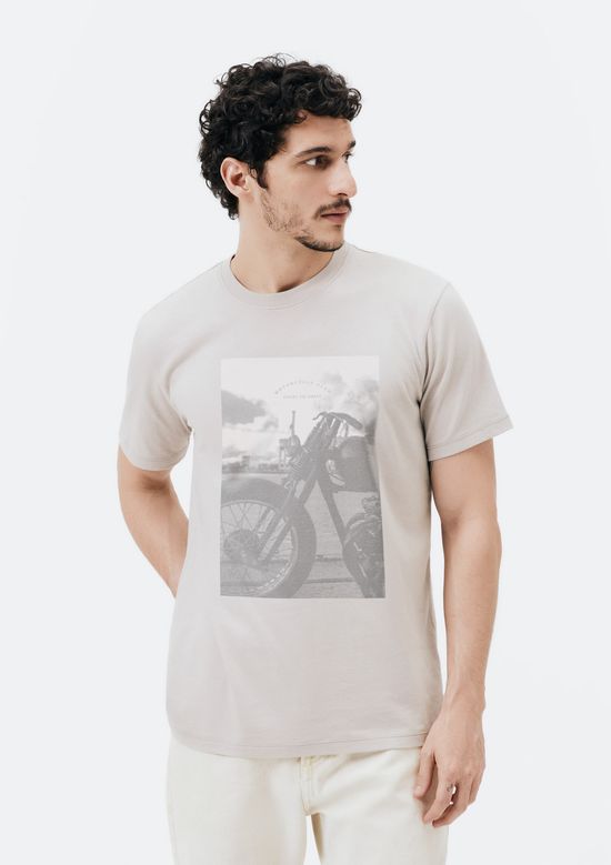 Foto do produto: Camiseta Masculina Manga Curta Com Estampa - Bege