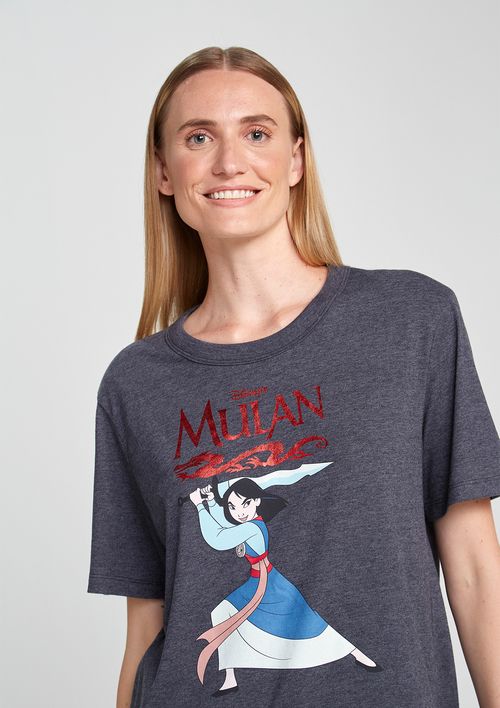 Camiseta Unissex Regular Em Malha Mulan - Cinza