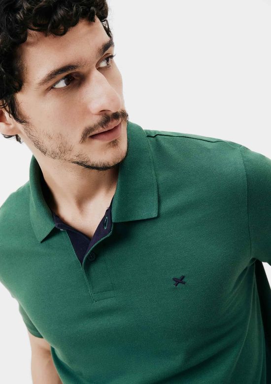 Foto do produto: Camisa Polo Básica Masculina Em Piquet Com Bordado - Verde
