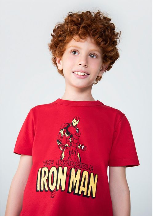 Camiseta Infantil Unissex Em Algodão Homem De Ferro - Vermelho